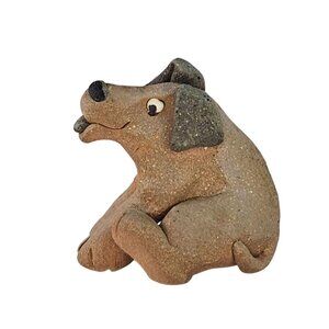 Vintage Handcrafted Clay Sitting Dog Figurine Miniature